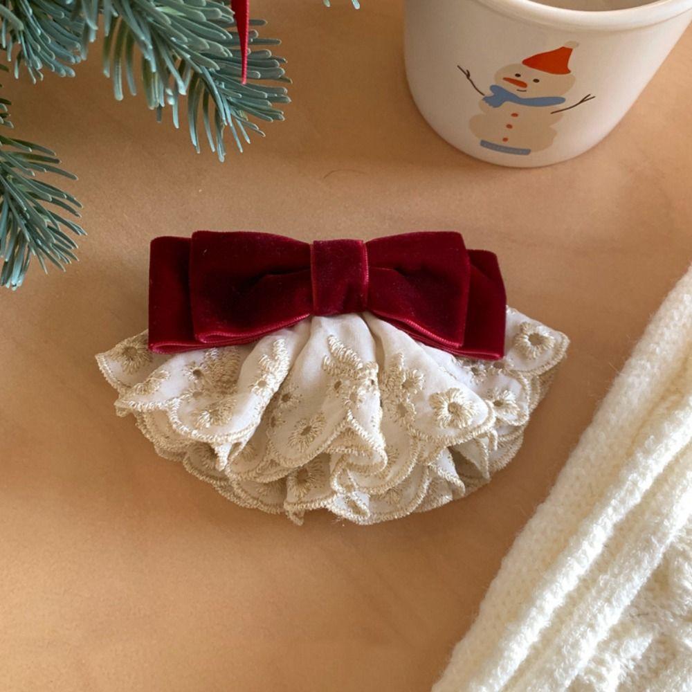Wine Red Red Velvet Bow Hair Clip Hair Clips Lace Bow Hairpin Headdress Bowknot Spring Clip  Girls