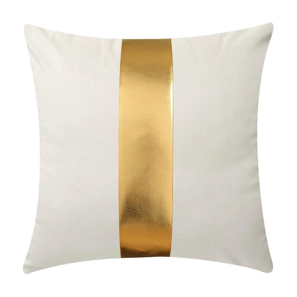 Housses de coussin décoratives en velours avec surpiqûres en cuir doré Housse de coussin moderne minimaliste de luxe pour ensemble de canapé Lot de 2 30x50cm