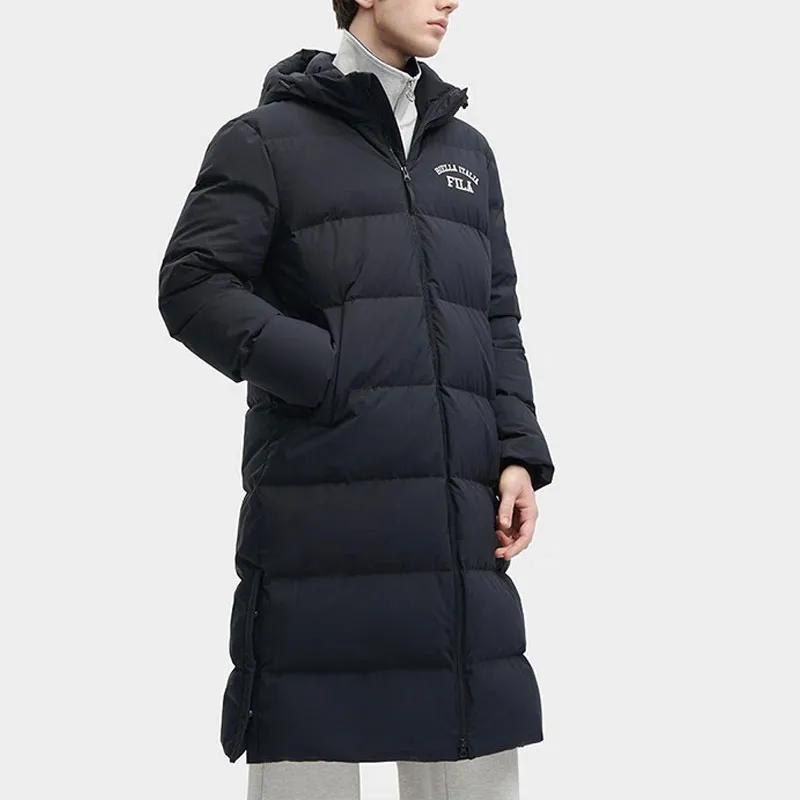 Fila Letter Print Hooded Long Down Jacket Black (Unisex) Down Jackets F51U349902F BK