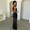 European and American style women's clothing 2026 summer new products fashionable and sexy mid-waist hollow lace slanted shoulder dress wholesale