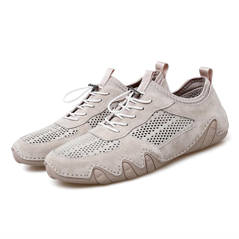 Large size 2021 summer casual leather shoes breathable mesh shoes grid shoes running tide shoes rubber outsole outdoor