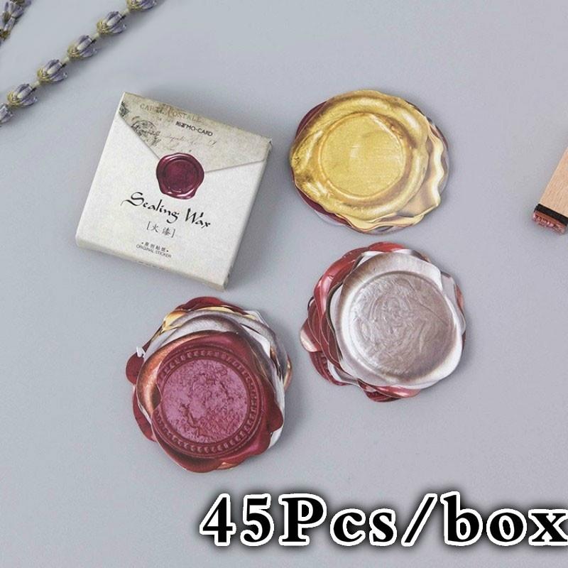 45 Pcs/box Vintage Wax Seal Stamps Paper Sticker Decoration DIY Diary Scrapbooking Sticker LS
