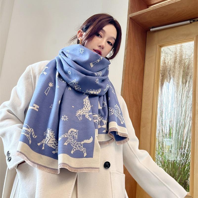 Imitation Cashmere Letter Carriage Scarf Women's High-end Double-sided Scarf Thickened Warm Shawl Versatile Scarf