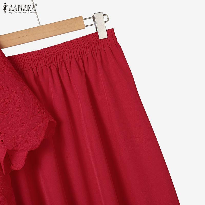 ZANZEA Women Short Sleeve Crochet Blouse and Long Skirts Summer Two Piece Sets