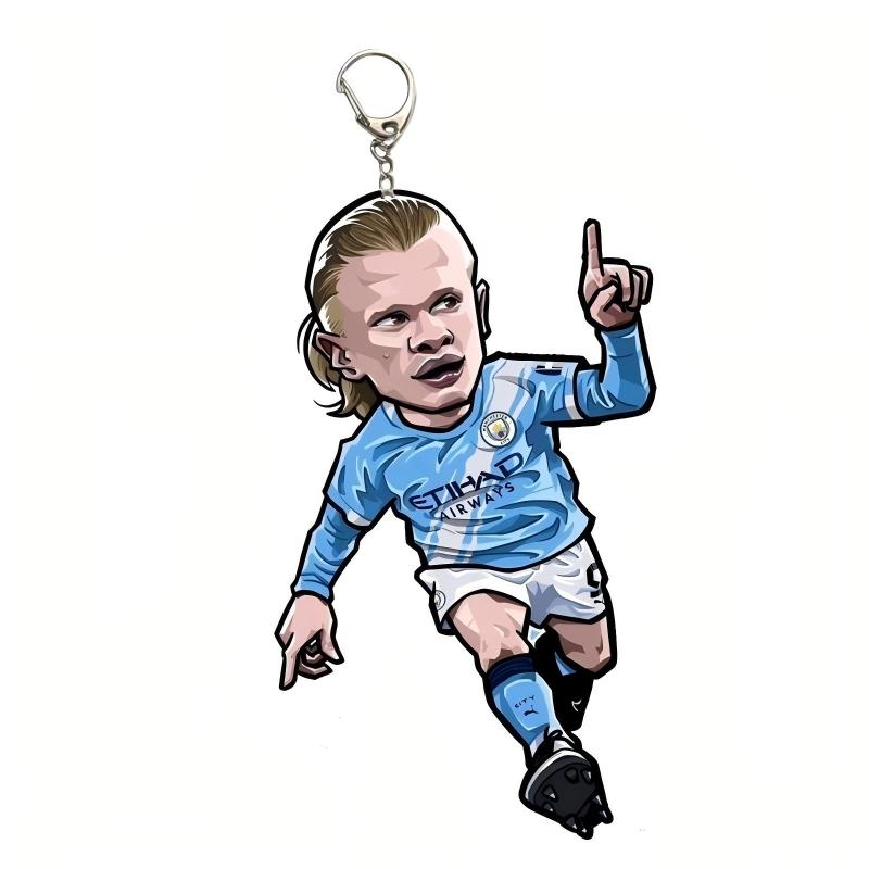 Cartoon Erling Haaland Keychain Funny Meme Keyring Soccer Player Backpack Pendant Car Key Holder Bag Charm Accessories Fans Gift