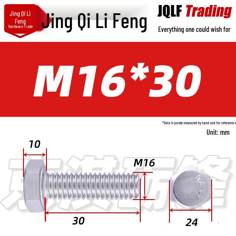 201 Stainless Steel Full Thread Hexagon Bolt M16-M27 - High Strength Screw for Electronic Equipment