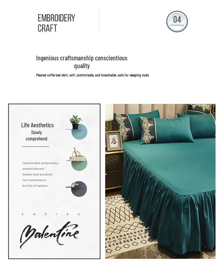 Solid Color Princess Style Brushed Bed Skirt with Dustproof Full Wrap