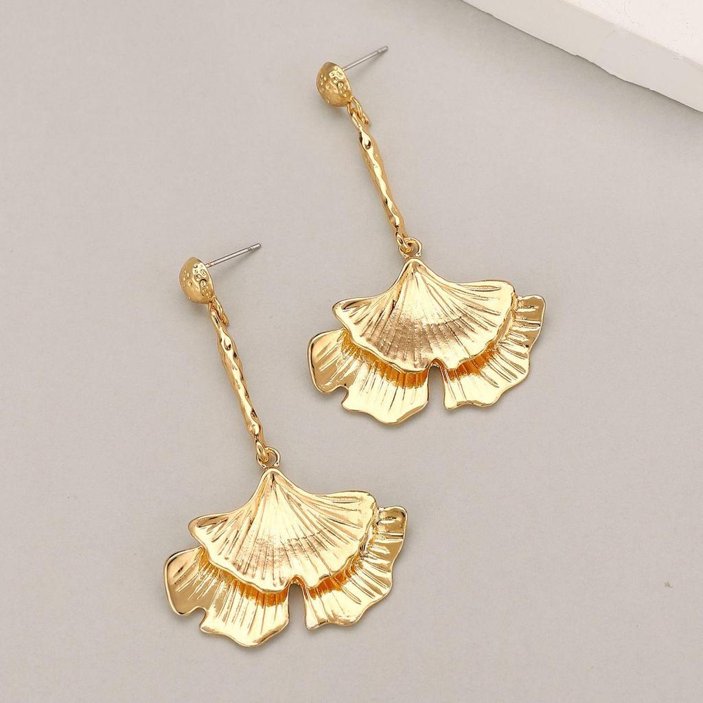 Ginkgo Leaf Textured Earrings with Ear Hooks - Bold and Fashionable for Women