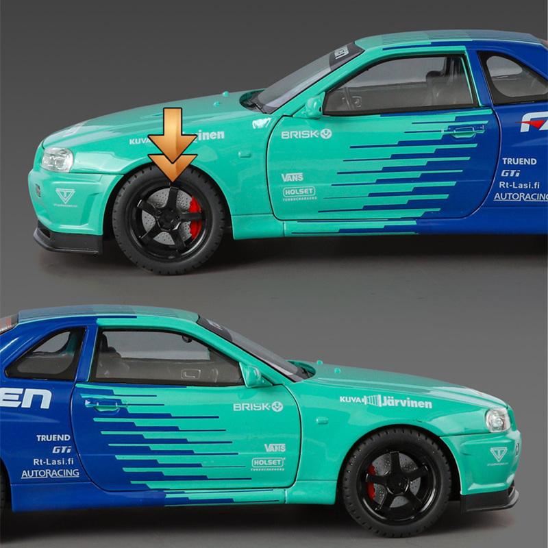 1/18 Nissan Skyline Ares GTR GT-R R34 Alloy Track Sports Car Model Diecast Metal Racing Car Vehicle Model Sound and Light Kids Toy Gift