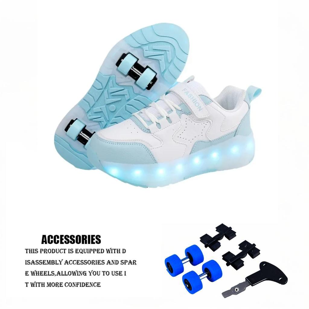 NEW Children's Roller Skating Shoes 4 Wheel LED Skating Shoes 2 in 1 Removable Pulley Skate Skating Parkour Sneaker with Wheels