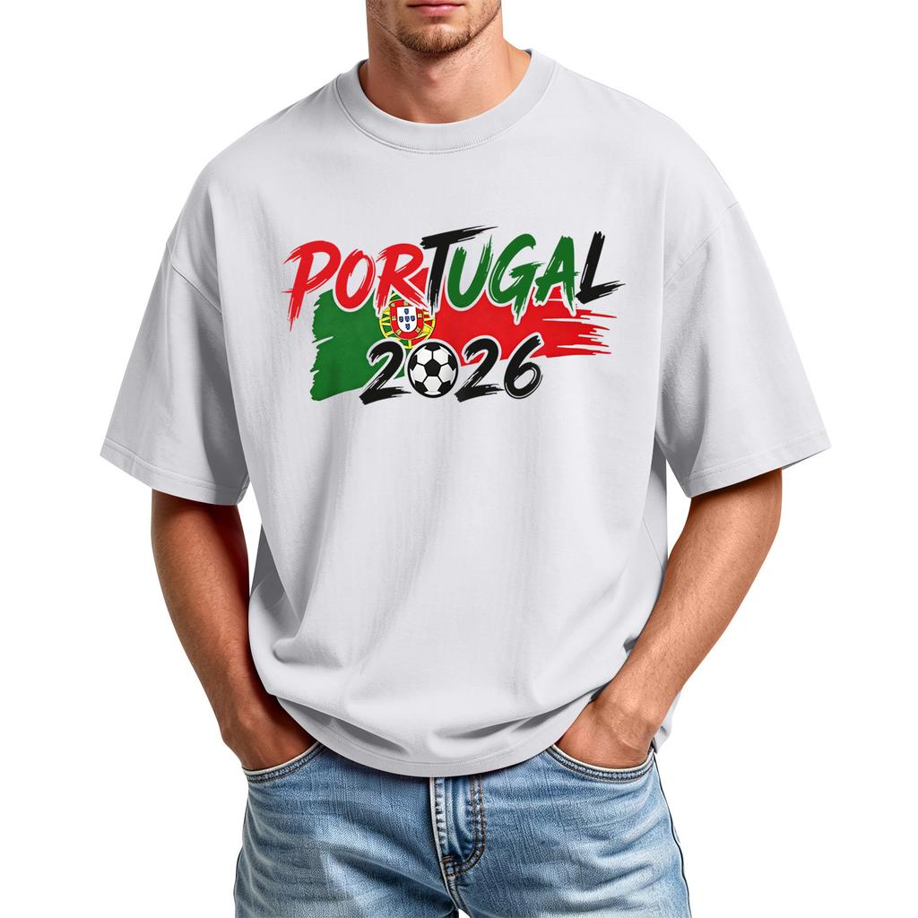 Men's Casual Crew Neck T Shirt Short Sleeve Sport Top with Printed Portugal 2026 Football Design Lightweight Comfortable Fit