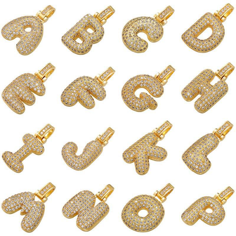 Copper Inlaid Zircon Letter Pendant Necklace - Hip Hop Full Diamond Design Silver Box Chain