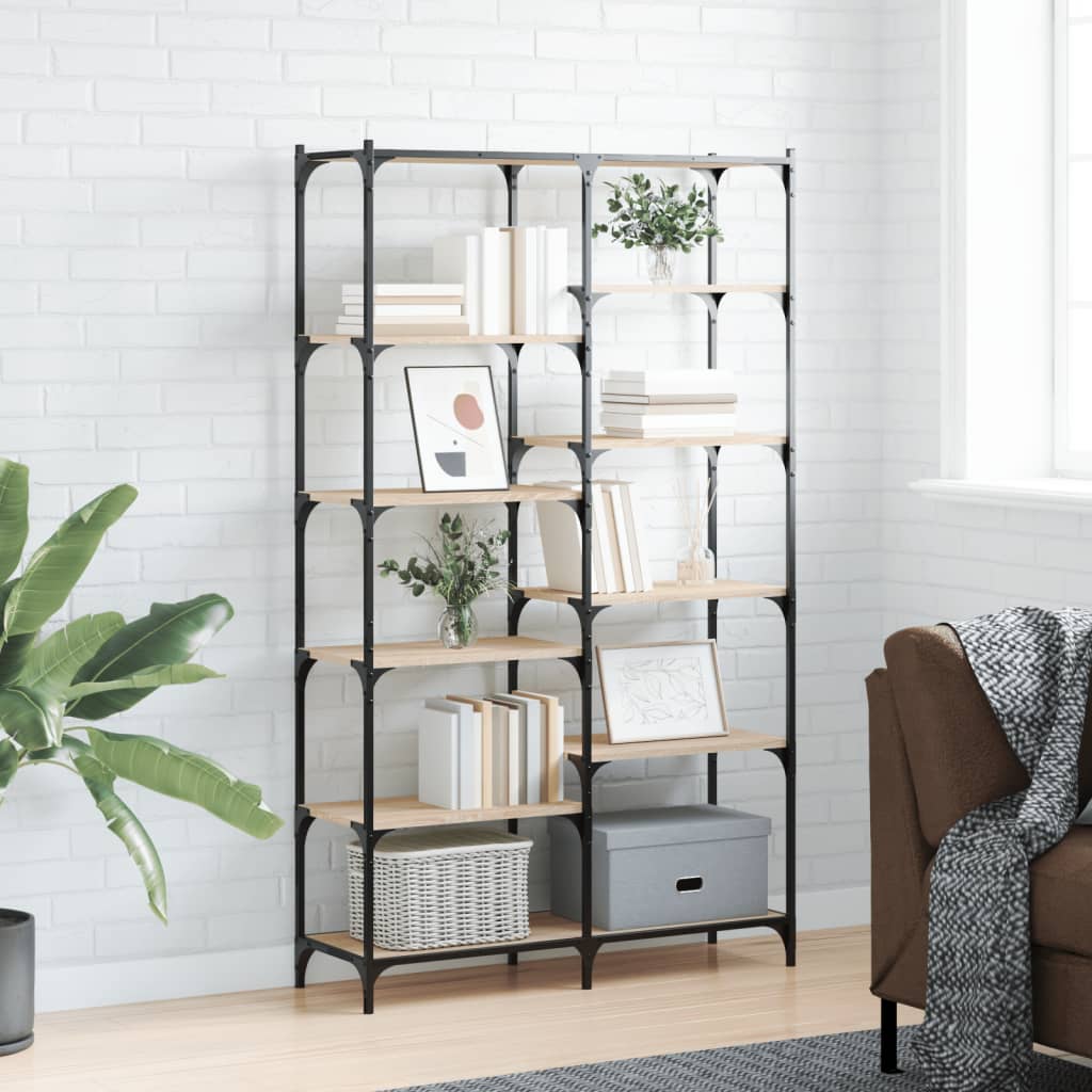 Bookcase Sonoma Oak 100x32x170 cm Engineered Wood and Iron