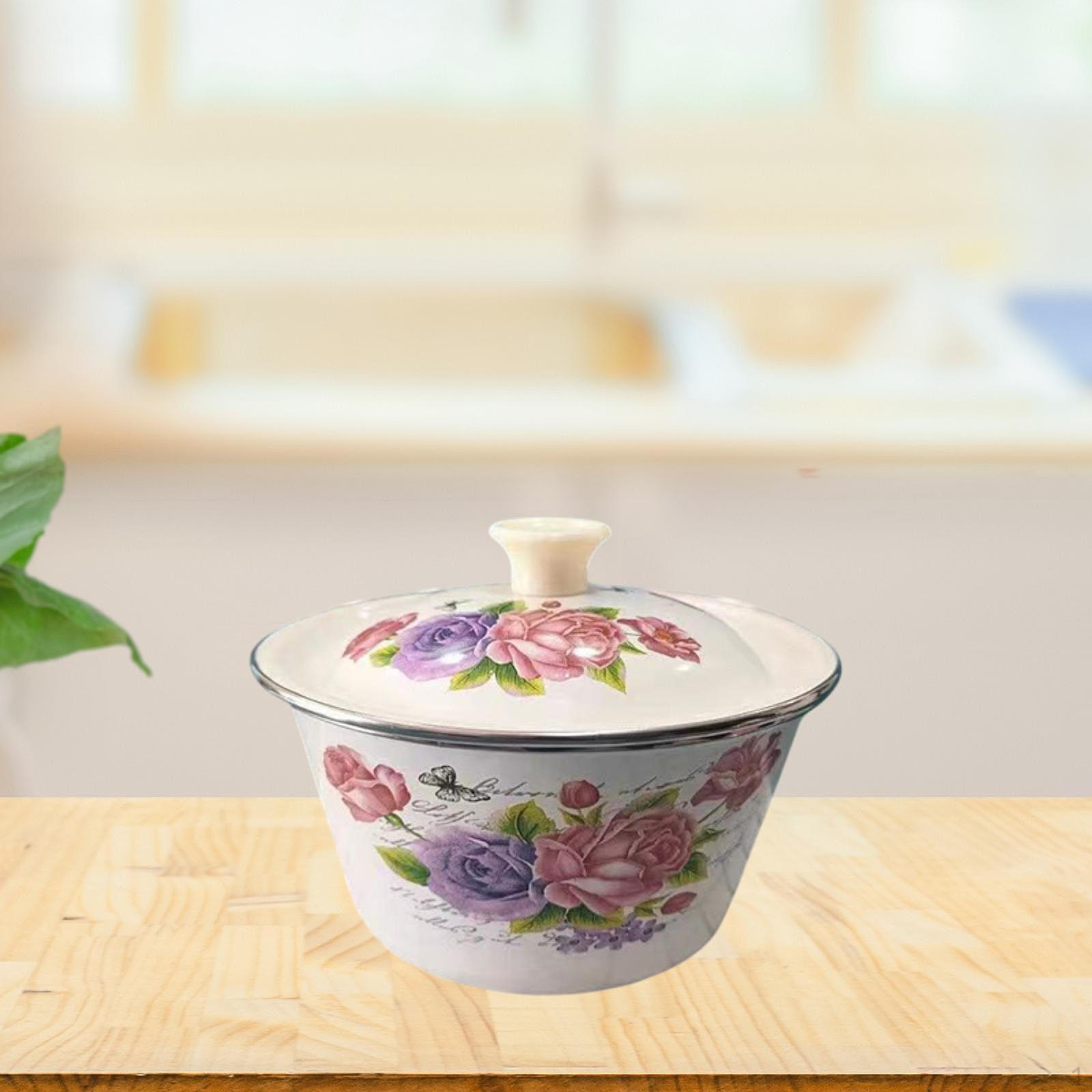 

Миска з емалі з кришкою, Саунду Басейн для замішування тіста фруктів 14cm