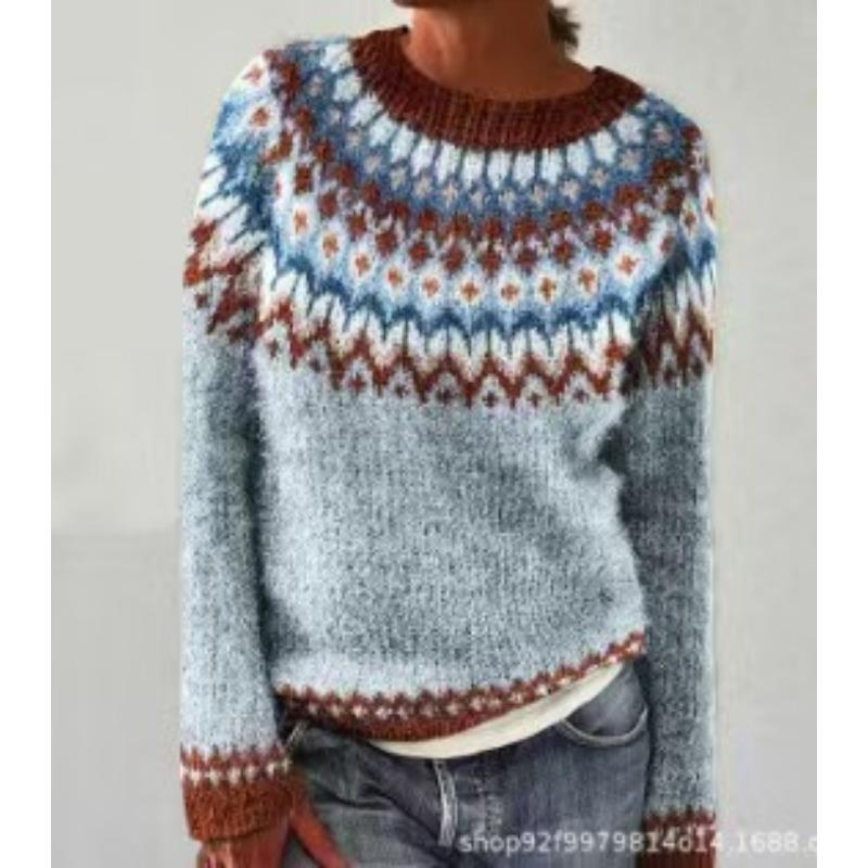 DAFIFY Dame Mote Casual Høst Vinter Rombemønster Langermet O-hals Gensere