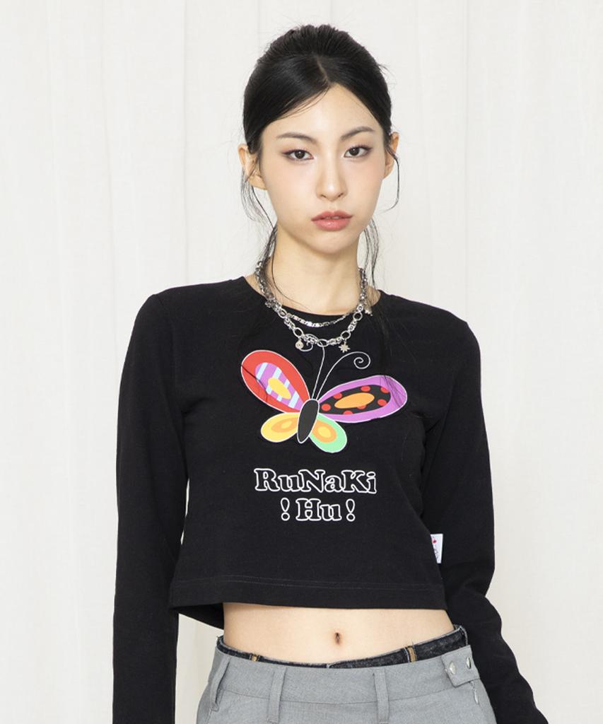 RuNaKi'Hu' Wxt023 Butterfly Applique Long Sleeve (Black)