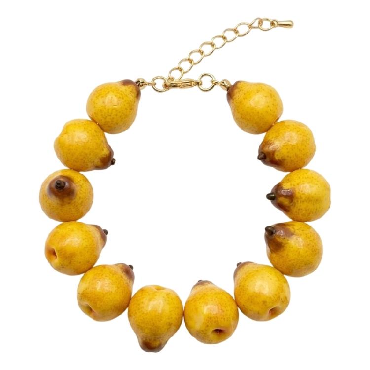 Party Accessory Fruit Beaded Bracelet in Resin with Adjustable Clasp Chain, Fun Gift Bangle for Daily Styling