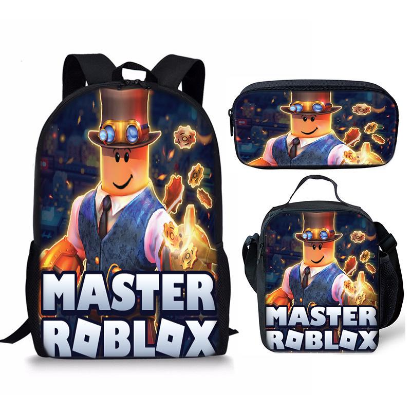 Roblox Retro Cartoon Backpack Set - Trendy 3-Piece Schoolbag for Kids
