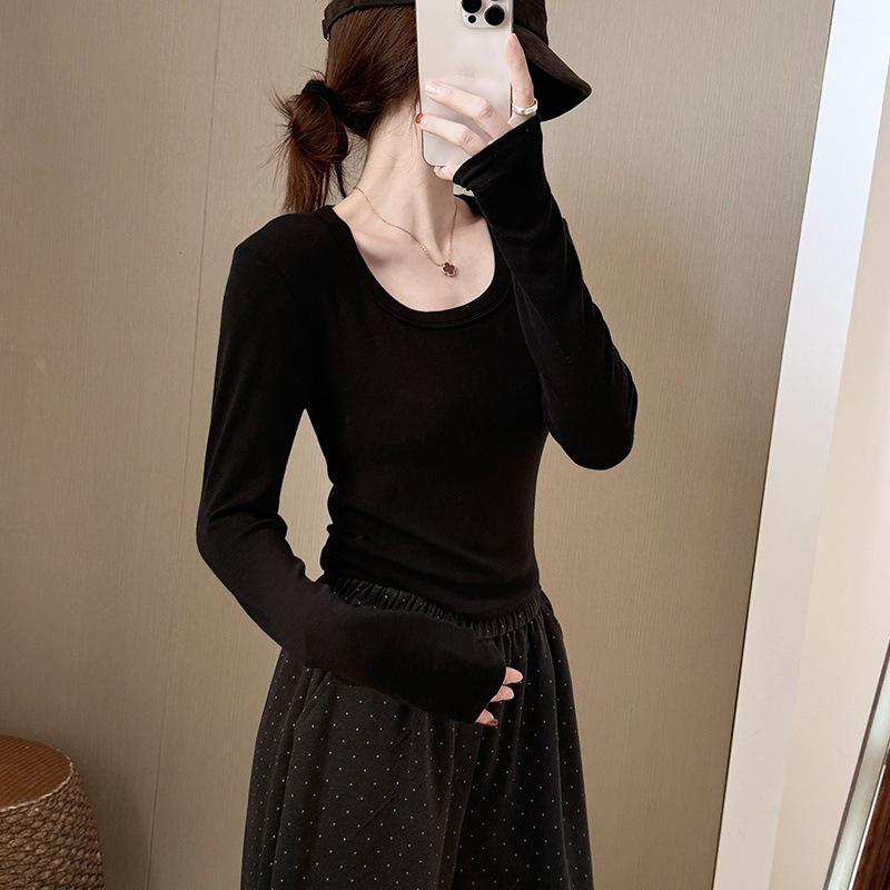 

Autumn 2025 Slimming U-Neck Long-Sleeve Base Layer Top S (80-95 kg) чёрный