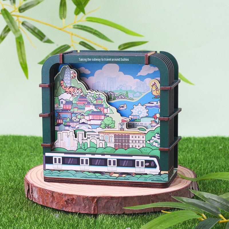 Orchid Suzhou Ink Painting Wooden Pen Holder - Creative Desktop Ornament and Souvenir Gift