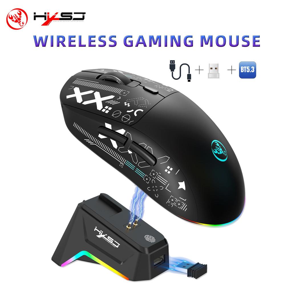 "Silent Tri-Mode Wireless/Wired BT5.3 Mouse with 3600 DPI & Rechargeable Battery"
