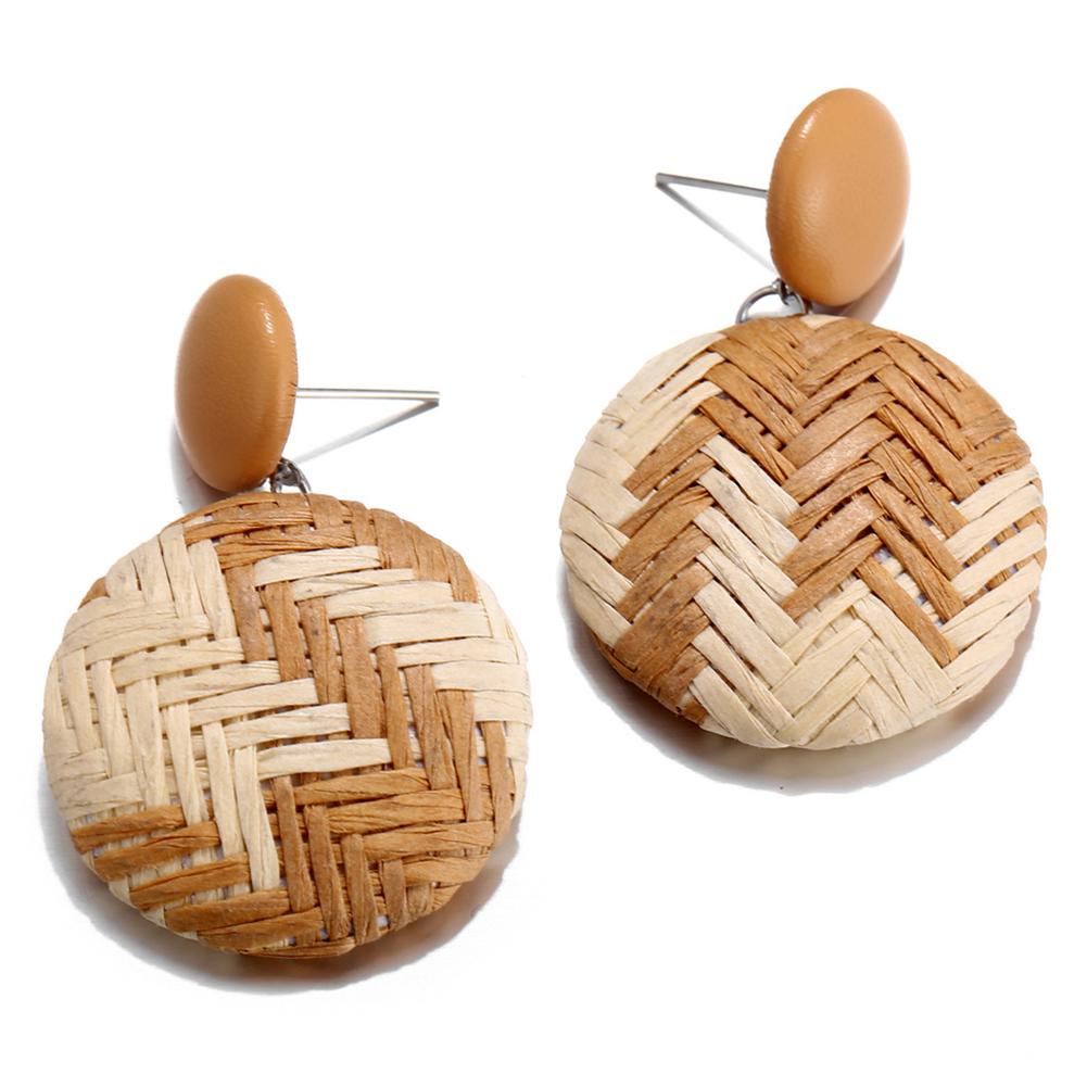 

Women Vintage Natural Weaving Round Earrings Beige #1
