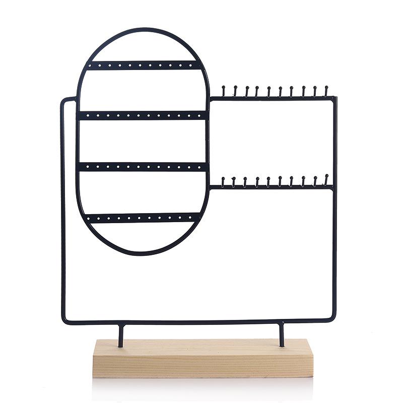 Jewelry Display Stand Iron Earrings Rings Bracelet Necklace Storage Rack With Wood Base Desktop Jewellery Organizer