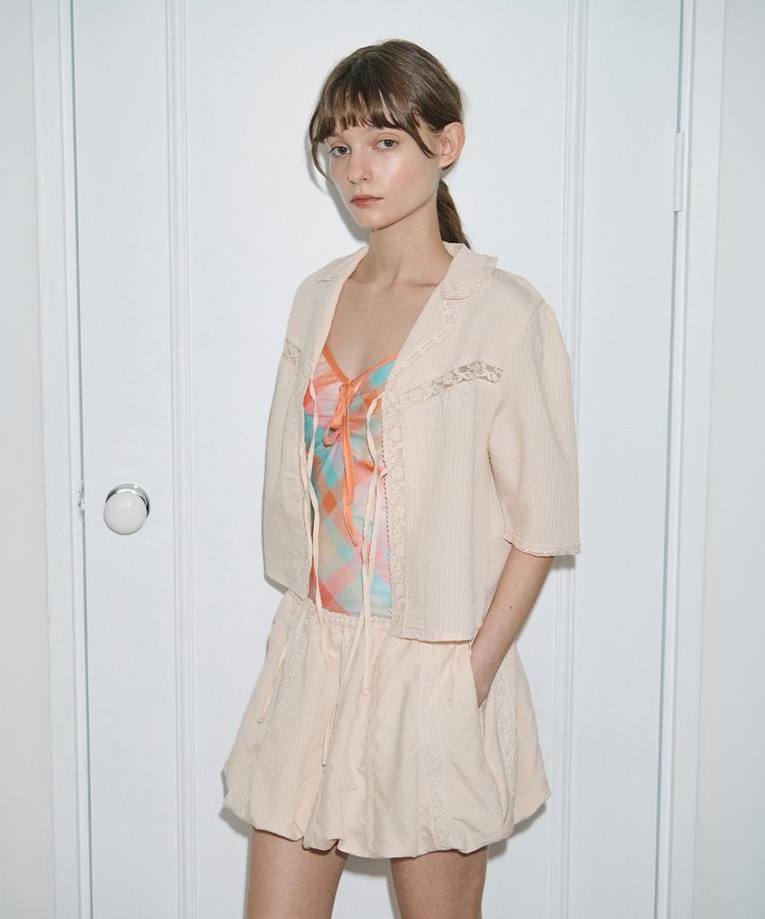 Sinun Lace Balloon Mini Skirt (Apricot)