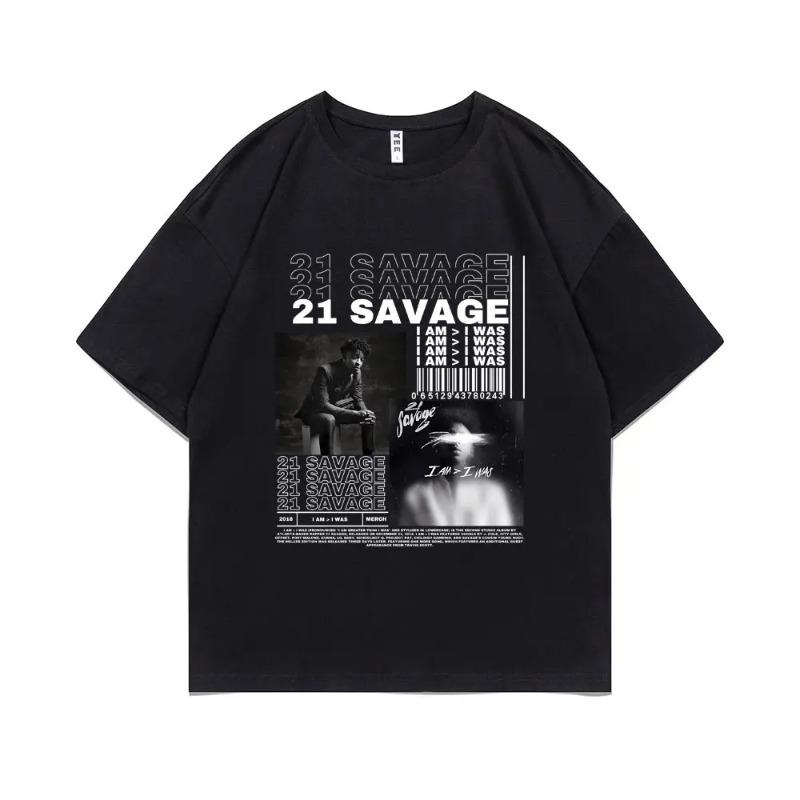 Rapper 21 Savage I Am I Was Music Album Graphic T-shirt Men Hip Hop T Shirts Male Vintage Casual Tshirt Men Fashion Streetwear