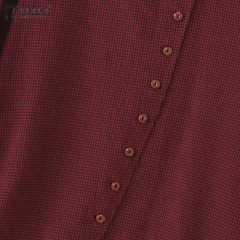 ZANZEA Women Turn Down Collar Long Sleeve Plaid Print Casual Blouse