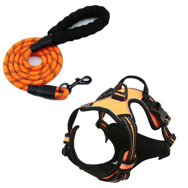 

Reflective Dog Harness With Adjustable Collars For Large Breeds And Night Safety Orange,S