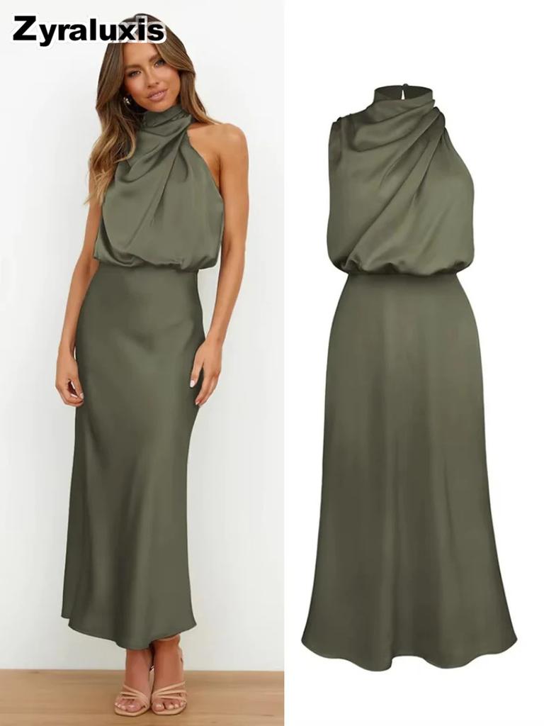 Luxury Satin Sleeveless Dress for Women - Elegant Evening Gown for Spring/Summer Collection