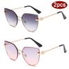 2pcs Women Metal Large Cat Eye Sunglasses Fashion Female Gradient Color Sun Glasses Outdoor UV Protection Design Eyeglasses