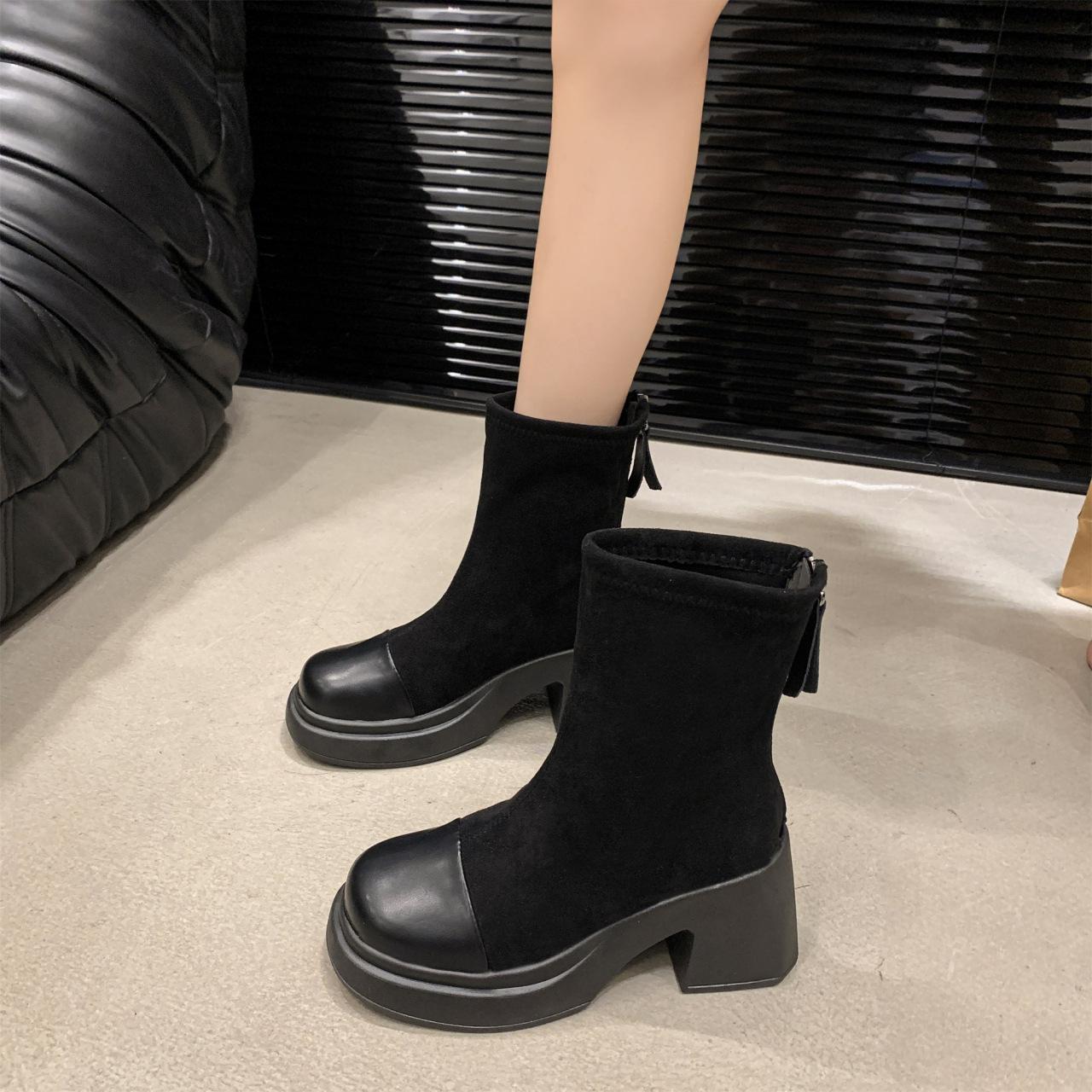 

Martin boots women s high-heeled boots 2025 new autumn and winter small thick-soled short boots thick-heeled elastic boots show thin boots 35