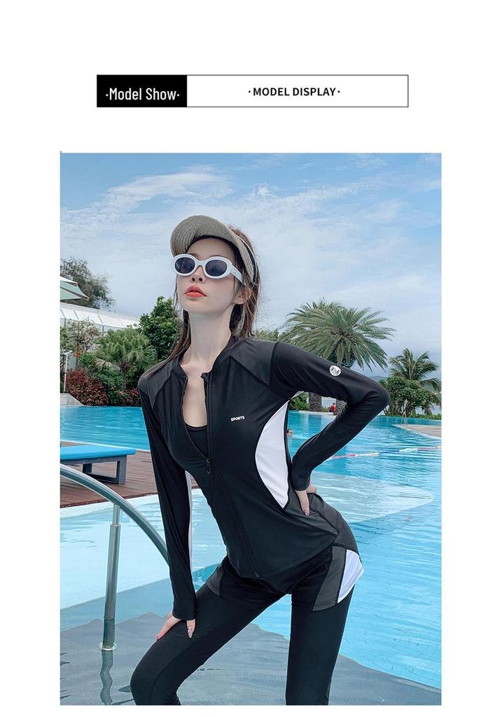 Women's Split Swimsuit Set: Long Sleeve & Pants, Warm, Quick-Dry, Sun Protection, Plus Size, Ideal for Diving, Surfing & Snorkeling.
