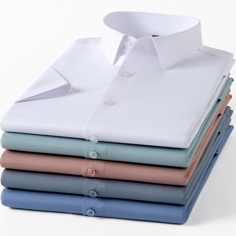 Men'S Mulberry Silk Short-Sleeved Shirt Summer Half-Sleeved Solid Color Square Collar Pocket-Free Business Casual Shirt