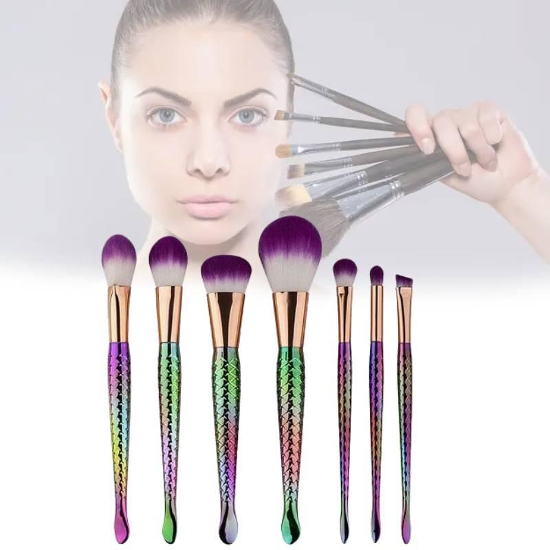 Gujhui Mermaid Makeup Brush Set 5 Pieces Nylon Brushes Long Handle Purple Hair Exquisite Design