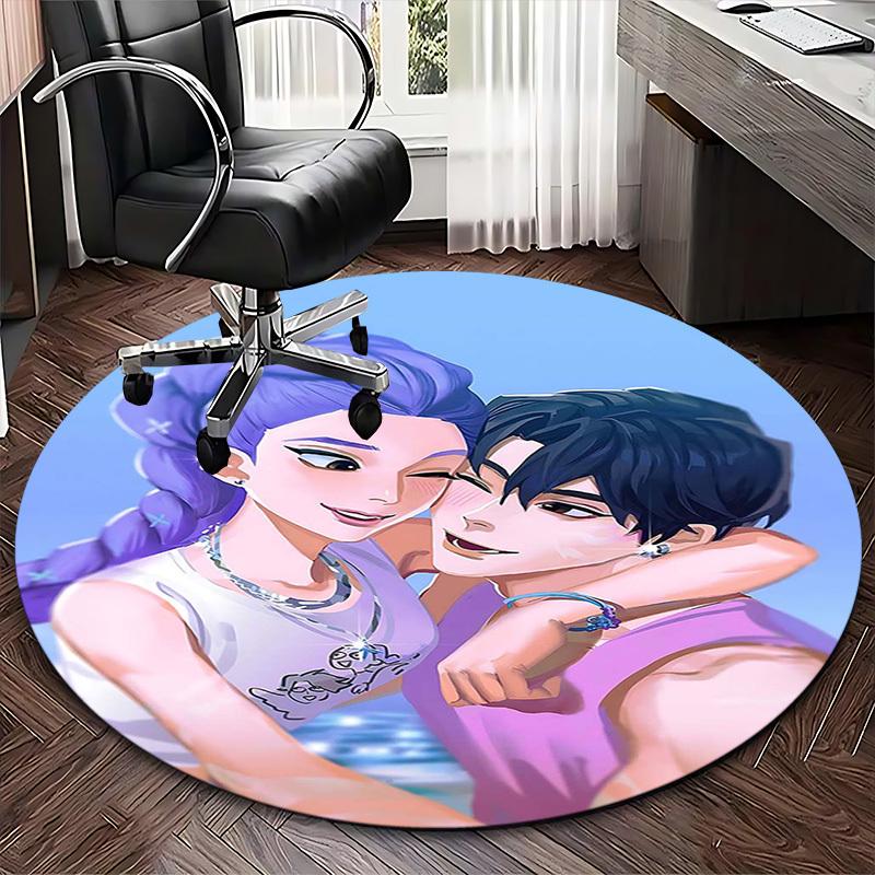 1pc Anime Design Round Carpet - Office Chair Mat with Cute Dog Print, Non-Slip Rug for Home Decor