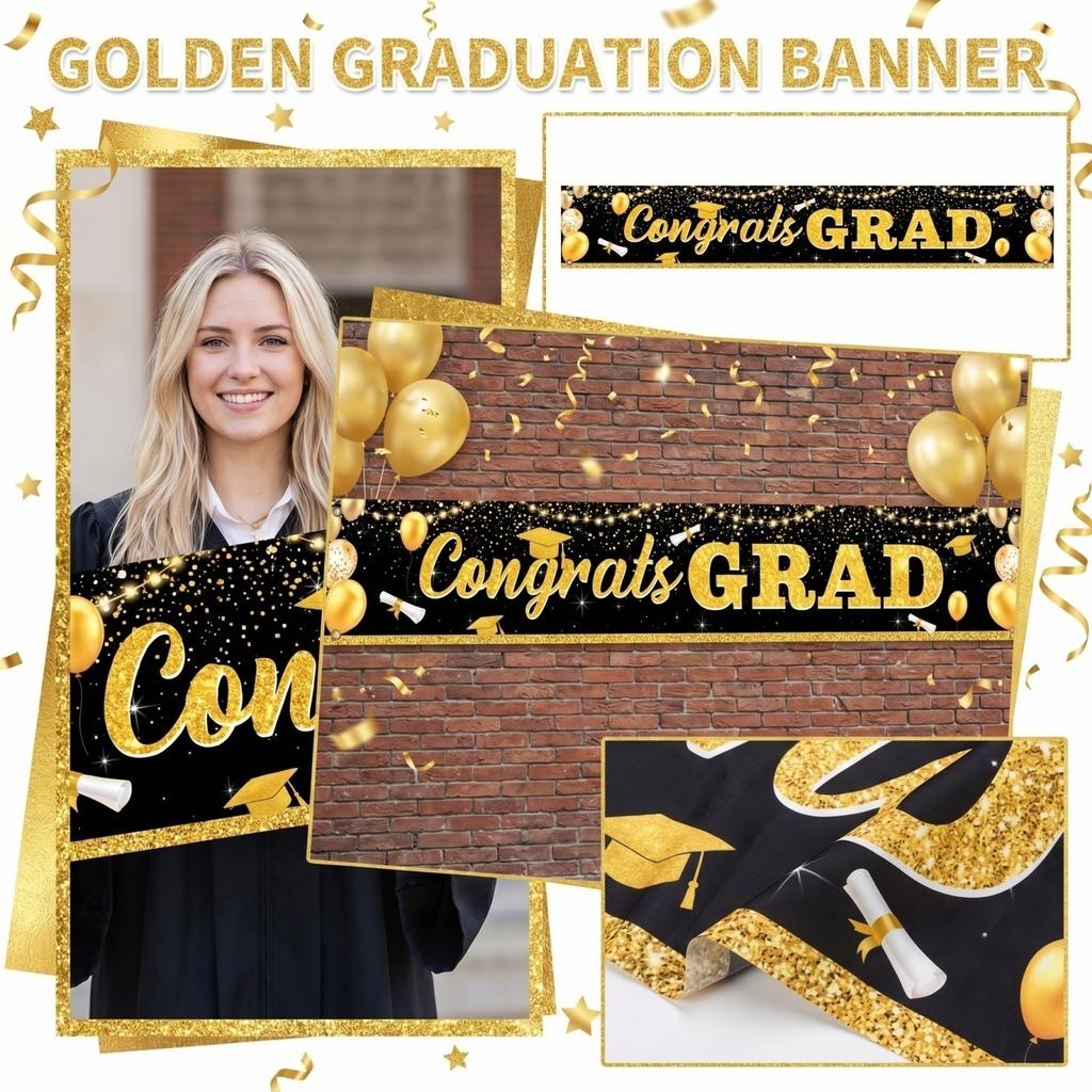 Graduation Banner Congrats Grad Class of 2026 Graduation Party Decoration Photo Prop Horizontal Banner Suitable for Graduation Celebrations