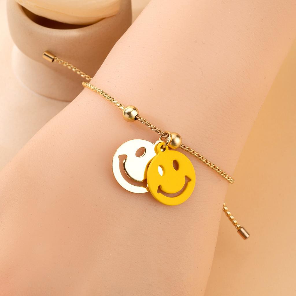 New summer cute cartoon double-layer smiley face temperament Jane girlfriend adjustable less bracelet