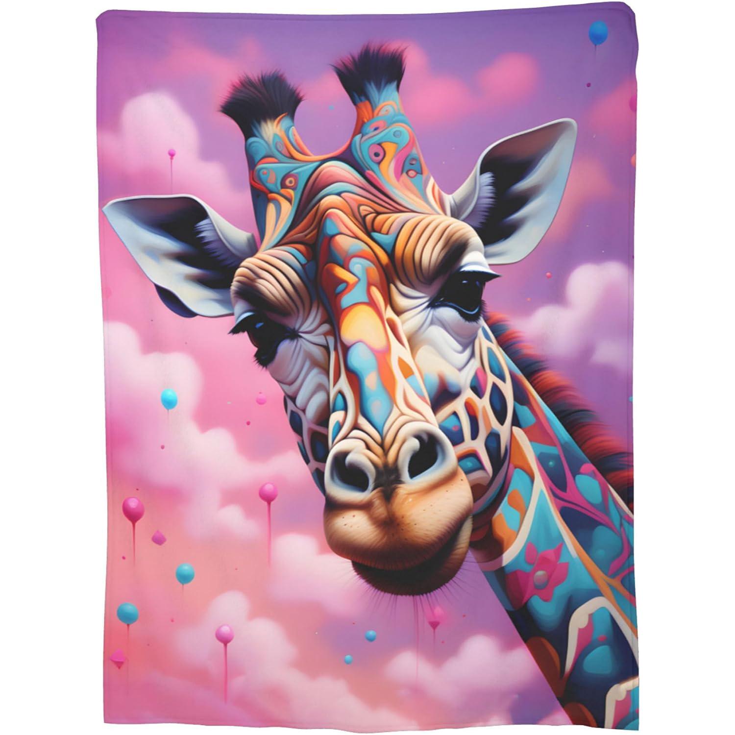 Cute Giraffe Blanket for Children s Gift for Adults Soft, Warm, Lightweight, Comfortable, Colorful Giraffe Wildlife Blanket Size: 75*100cm, Weight: 230 GSM