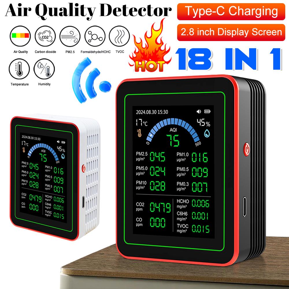 18 In 1 Professional Air Quality Detector Indoor Real-Time Air Detector TFT Display Air Quality Meter for Home Hotel Office Car