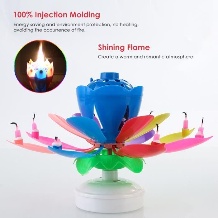 Bougie Musicale - Innovante - Lotus - 8 Bougies - Rotation - Joyeux Anniversaire