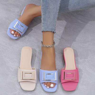 Summer Women's Slippers Fashion Square Toe Peep Toe Slippers Non-slip Flat Slippers for Women Comfortable Beach Slipper Slides