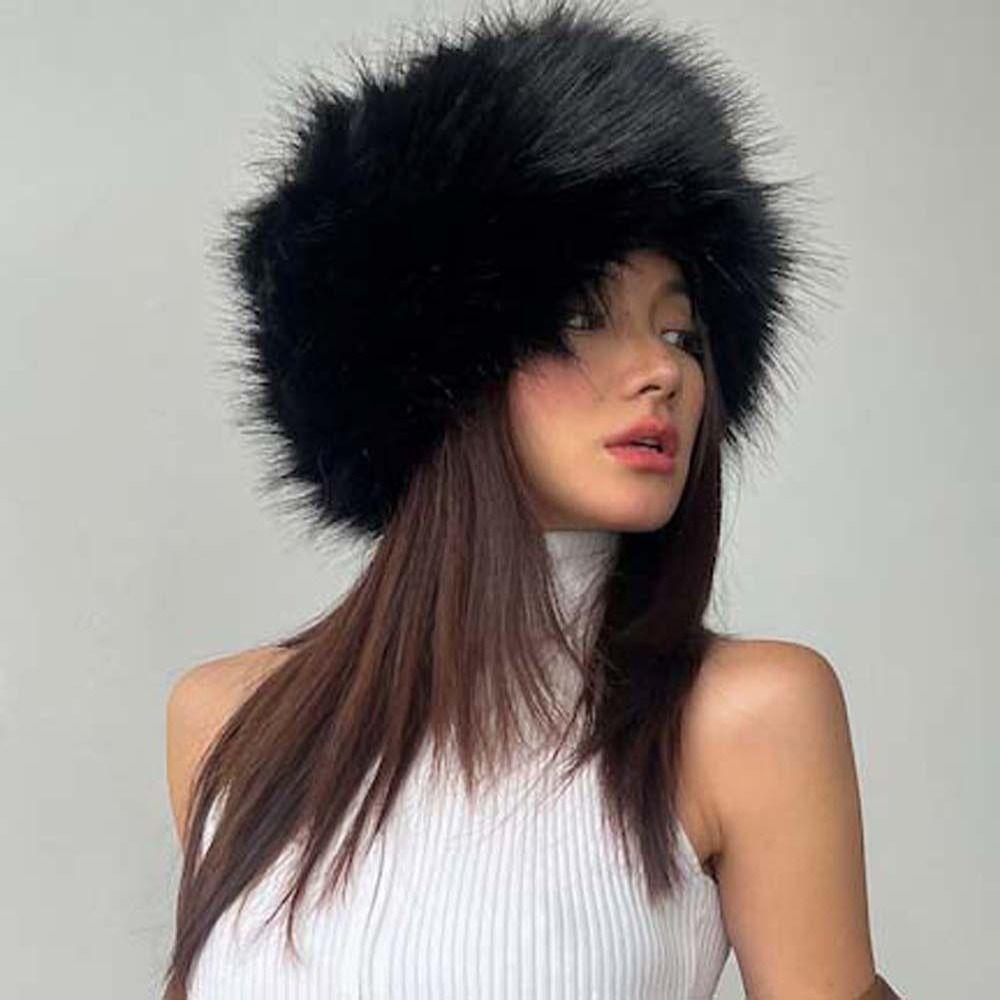Thicken Warm Plush Beanies Cap Faux Fur Cold Pile Cap Elegant Rabbit Fur Skullies Autumn/Winter