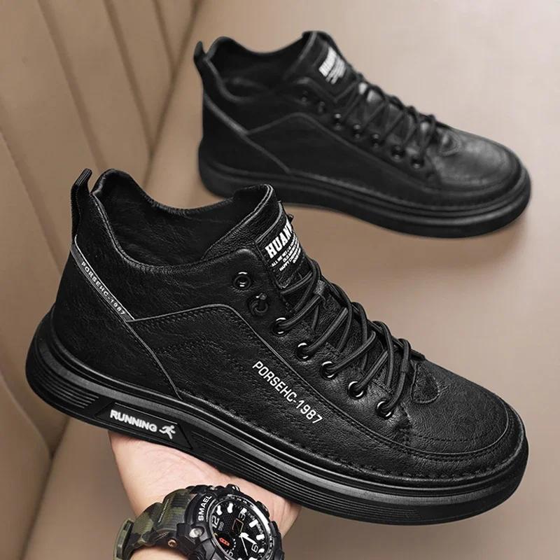 Cotton Shoes Men Boots Autumn High Top Leather Casual Shoes Fashion Flat Ankle Boots Business Outdoor Shoes Man Sneakers New