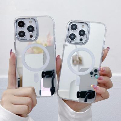 Luxury Plating Mirror For Magsafe Wireless Charging Magnetic Case for iPhone 14 Plus 13 12 11 Pro Max Shockproof Make Up Cover