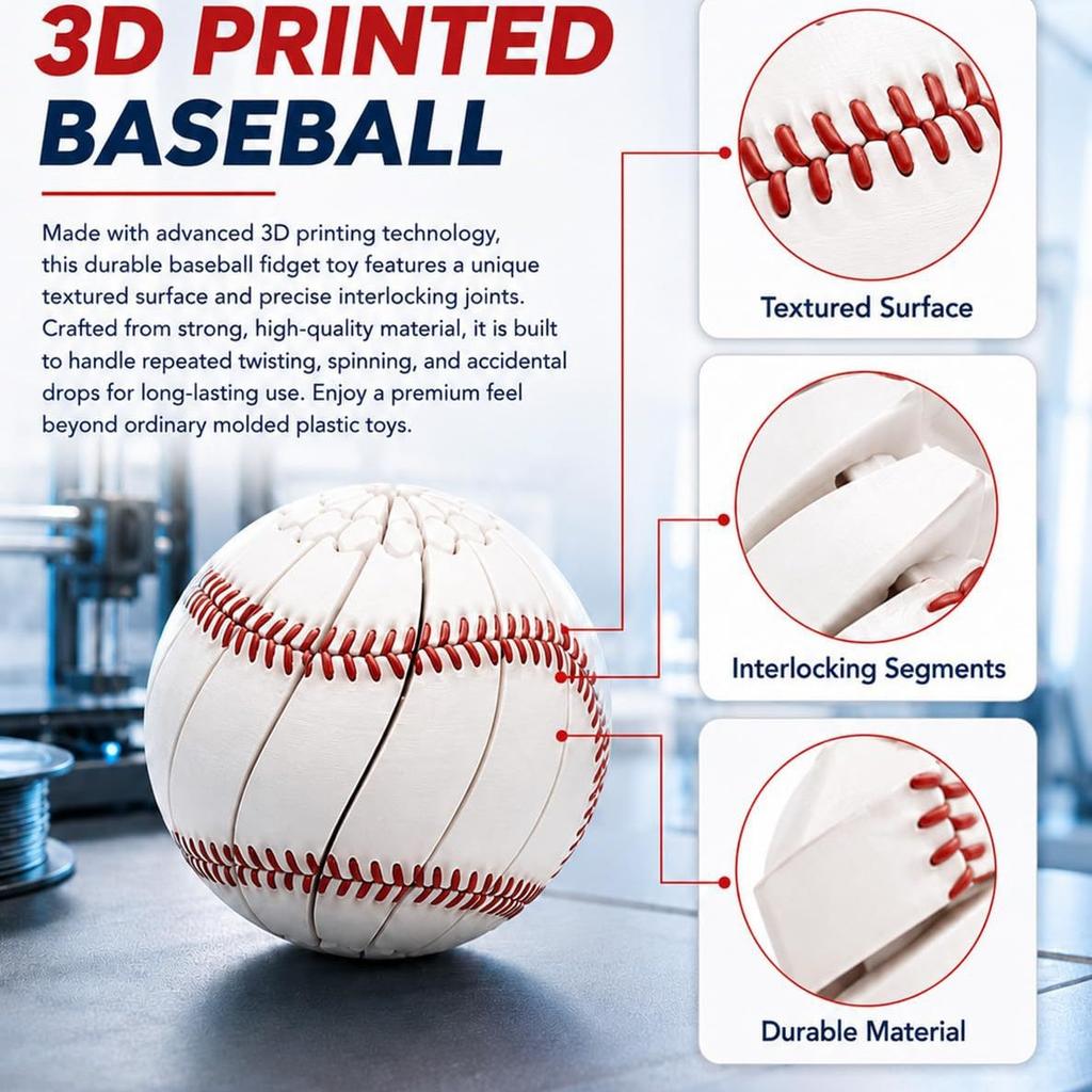 3D Printing Baseball Fidget Ball Toy Football Baseball Portable Playing Sensory Anti-Stress Toy Desktop Ornament