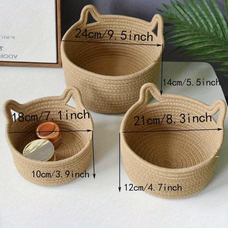1pc Small Handwoven Cat Ear Design Rope Storage Basket, Desktop Storage Basket for Living Room, Bedroom, Desk, Bedside