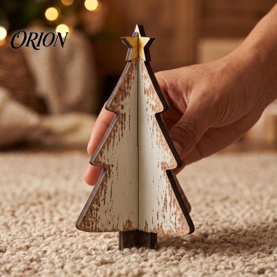 Wooden Christmas Tree Tabletop Decor Decoration, Rustic 3D Interlocking Ornaments, Vintage Portable Two Piece Cross Assembly Farmhouse Tiered